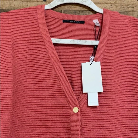 Tahari Ribbed Knit Button Front Cardigan - Picture 6 of 7